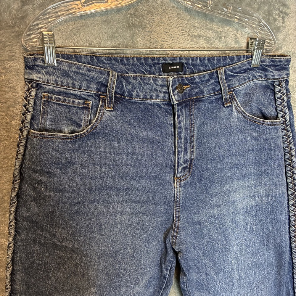 Express Women High Rise Straight Ankle Jean 14 Braided Relaxed Fit Boho Festival